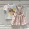 Luxury Baby Tracksuits Summer Girls Dress Suit Kids Designer Kläder Storlek 90-160 cm Maze Mönster Tryck T-shirt och Camisole Dress 24April