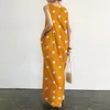 Lässige Kleider Punkt Druck langer Kleid Retro -Stil Sommer Maxi mit O Hals große Taschen für Frauen plus Größe weicher Knöchel