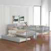 Twin Over Twin Bunk Bed avec gigogne et 4 rangement, peut être divisé en 3 lits séparés, robuste durable, lit superposé pour la chambre pour enfants