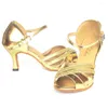 Chaussures de danse Elisha Shoe personnalisée talon Femmes Salsa Latin Open Toe Ballroom Party Soft Sof Sole Gold Dancing