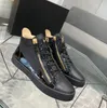 Famous Brand High Top Kriss Sneakers Chaussures Men Zip Fonduant Côtés Gold-Tone Hardware Suede Trainers en cuir Homme Casual Walking EU38-46 avec boîte