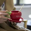 Muggar år jordgubbe färg te cup kreativ rosa kall kaffemugg keramisk skakning set