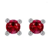 Stud Earrings S925 Silver 1ct Pigeon Blood Red High Carbon Diamond European And American Retro Wholesale