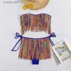 Kvinnors badkläder 2022 Nya Stock Bandeau Top -banden tillbaka fransar brasiliansk bikini baddräkt för lady sexig tofs tvåbit bikinis strandkläder c240412