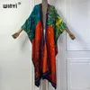 夏の着物アフリカの自由ho放なプリントドレスビーチウェア女性のためのエレガントなカーディガンのホリデー衣装をカバーアップローブ