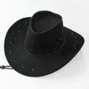 Bérets Fashion Vintage Western Style Suede Cowboy Hat Unisexe Wide Brim Panama Jazz Outback Streetwear Fancy Dress Accessoire