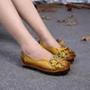 Casual Shoes National Wind Flowers Handmade Genuine Leather Women Retro Soft Bottom Flat Summer Canvas Ballet Flats