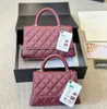 7a Designer Caviar Padrão Bolsa de couro de couro clássico Moda de ombro de moda Coco Mulheres Mulheres Mulheres Luxo Bolsa de Maquiagem Plaidada 2 Tamanho