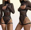 Garter Fashion Faux Leather Harness strumpebälte Sexiga kvinnor Strumpa Suspender Body Bondage Hip Cage midje Metallkedjor Sword7884301