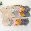 2PCS新生児の女の女の子の服セットかわいい綿ソフトソリッドフリル半袖TシャツTopsshorts衣装F1210 553363115