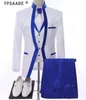 Biały królewski niebieski krawędź ubrania sceniczne dla mężczyzn zestaw garnituru męskie garnitury ślubne kostiumy Tuxedo Formal Jacketpantsvesttie8526756
