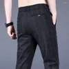 Men's Pants Business Casual Plaid Straight 2024 Summer Thin Fashionable All-match Zipper Spliced Trousers Trend Male Clothes