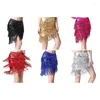 Kjolar latin dance bodycon kjol metalliska paljetter tofsar fransade asymmetriska paket höft mini klubb party outfit