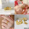 Cluster Rings Cxsjeremy Soild 18K Yellow Gold Irregar Fire Metal Ring For Women Fashion Cool Charms Flame Crown Open Band Au750 Fine D Dhhyq