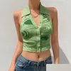 Womens Tanks Camis Open Back Sleeveless Knitted Cropped Top Ladies Y Y2K Vest Autumn Print V-Neck Button Sweater Summer Drop Delivery Dhorn