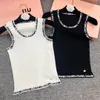 Camisetas para mujeres Mujer sin mangas letra tejiendo chalecos redondos de cuello redondeo de verano tanques de oro camisetas camisa de dama casual