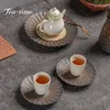 2 stc/set retro grove aardewerk onderzetters pruimenbloesem theekopbasis voor koffiebekers anti-scald vergulden placemats drinkware decoratie