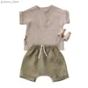 Ensembles de vêtements Summer Children Boys Shorts Shorts Short en lin à manches courtes et demi-pantalons harem pour enfants