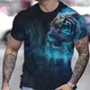 Heren Hoodies Sweatshirts Tiger Print 3D Animal Mens T-shirt Zomer korte mouwen bloemen Top drieweg herenkleding C24325