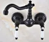 Bathroom Sink Faucets Black Oil Rubbed Bronze Kitchen Faucet Mixer Tap Swivel Spout Wall Mounted Two Handles Mnf868