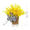 Flores decorativas Canasta de puertas Decoración frontal vibrante con bownot a cuadros de primavera artificial para casa