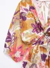 TRAF Elegant Women Printed MidCalf Dress Spring Ladies Hollow Out Party Vintage Half Sleeve Beach Style 240412