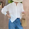 Damskie bluzki boho inspirowane koszulą kobiety biała bawełniana pintuck detale luźne styl o długim rękawie eleganckie topy