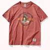 여름 남성 빈티지 인쇄 Tshirt 미국 캐주얼 둥근 목 순수면 세척 브러시 슬리브 바닥 셔츠 240329