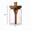 Storage Bottles Coffee Powder Seasoning Jar Acacia Wood Honey Large 600ML Glass Pot Kitchen Food Grade Sealed Bottle