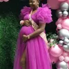 Maternity Dresses New Pregnancy Woman Dress Lace Photography Clothes Short Sleeve Dresses Tulle Maternity V Neck Split Skirt Photoshoot Props 240412