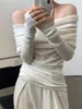 Dames truien sexy slanke gebreide pullovers vrouwen zachte slash nek lange mouw lange mouw vrouwelijke pullover top 2024 lente zomerhuls bodem