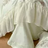 Yatak Seti Lüks Şifon Dantel Prenses Bedclothes Yeşil Mısır Pamuk Çiçekleri Nakış Yorgan Kapağı Yatak Tabağı Yastık