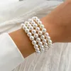 チャームブレスレットIngesight.Z Luxury Multilayer Imitation Pearl Beaded Wide Cuff for Simple Bangles Party Birthday Gifts