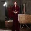 Party Dresses FDHAOLU FU88 Evening Long Burgundy Elegant Mermaid V-neck Velvet Sleeve Black Wedding Guest Gowns