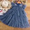 Girls Dresses Little Girls Birthday Party Dress Flight Sleeves Solid Color Clothes 2024 New Flower Girl Wedding Princess Dress 38 Year Old Children Y240412Y240417Q