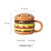 Mokken 300 ml Ceramic Cup Creative Hamburger Coffee Cute Cartoon Mok Breakfast Oatmeal Milk Cups met deksel huis