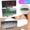 Mirror Digital Alarm Clock Intelligent LED -scherm Moderne gebogen klok USB -oplaad 12/24 uur Desktafel Klok elektronische LED -klok