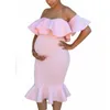 Maternity Dresses Ruffles Shoulderless Bodycon Dress Pregnant Woman Summer Maternity Robe Baby Shower Photoshoot Dresses Pregnancy Photo Session 240412