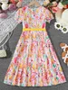 Girl's Dresses 2024 New models Child Girl Summer Floral Dress Fashion Short sleeve Skirt with belt Beach Vacation Wear for Kids Girl 8-12 Years Y240412