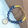 Link Armbanden gemaakt blauw gele parel Griekse letters Sociale partij sticker Poodle Sigma Gamma Rho hanger Bracelet met extender