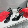 Rene Caovilla Cleo 95mmCrystals Embellished rhinestone Heels sandals Designers Ankle Wraparound women high heeled sandal with box