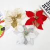 Fleurs décoratives 5pc Cadeau de Noël Fake Flower Flower paillettes poinsettia pour Noël Ornements d'arbres Fournitures de fête DIY DÉCOR