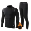 Stelt heren sport tweede huid gym zweet lopende shirts leggings zwarte kinderen winter fleece thermisch ondergoed zip top lange sportkleding