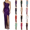 Casual Dresses Sequin Summer For Women One Shoulder Ruched Slim Maxi Long Female Backless Sexy Party Vestidos 2024