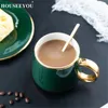 Cups Saucers Houseeyou European Golden Edge Golder Edge Green Coffee Cup Set -theekopjes met lepel luxueuze keramische thee -mug drinkware cadeau -doos