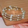 Brangle mode 3 rangs Gold Silver plaqué Crystal Bracelet Ladies Imitation Pearl Multi-couche Bling Jewelry Wedding Gift