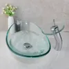 Sinlaku Tempered Glas Ovaal Ovaal Wasstroom Basin Vaartuig ijdelheid Wastafelset Transparant badkamer Dek Monteerde mixer Tapkraan met afvoer