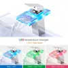 Bathroom Sink Faucets LED Basin Faucet Brass Waterfall Temperature Colors Change Mixer Tap Deck Mounted Wash Glass Taps