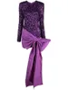 Casual Dresses Fascinating Dark Purple Sequined Mini Maxi With Side Bow Overlay O-neck Full Sleeves Shiny Sequin Women Party Dress