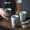 Tasses Saucers en céramique japonaise en céramique peinte en fleur de cerise créative sous la tasse à thé glacée en porcelaine grande tasse de bière à lait rétro à la casse de bureau